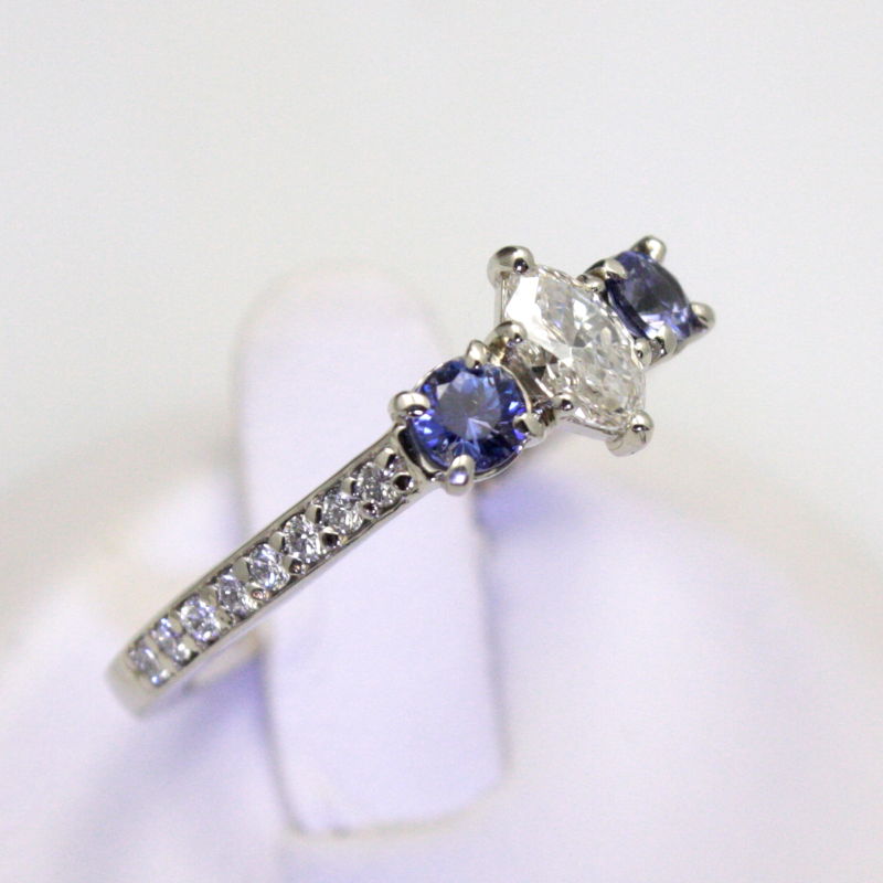 .31ct. Center Diamond with .32cts. accent Benitoite 14kt Ring | W SCOTT ...