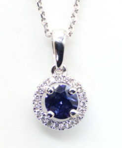 .24ct. Benitoite Pendant with .04cts. Diamond 18kt White Gold
